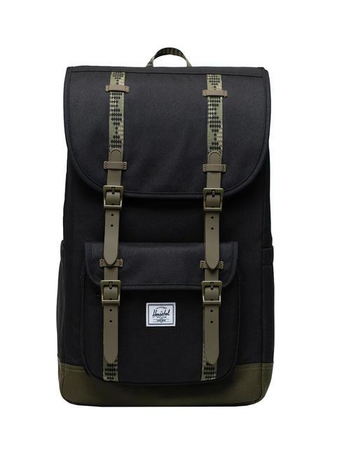 HERSCHEL LITTLE AMERICA  Mochila de tamaño estándar negro/verde hiedra - Mochilas Escuela & Tiempo Libre