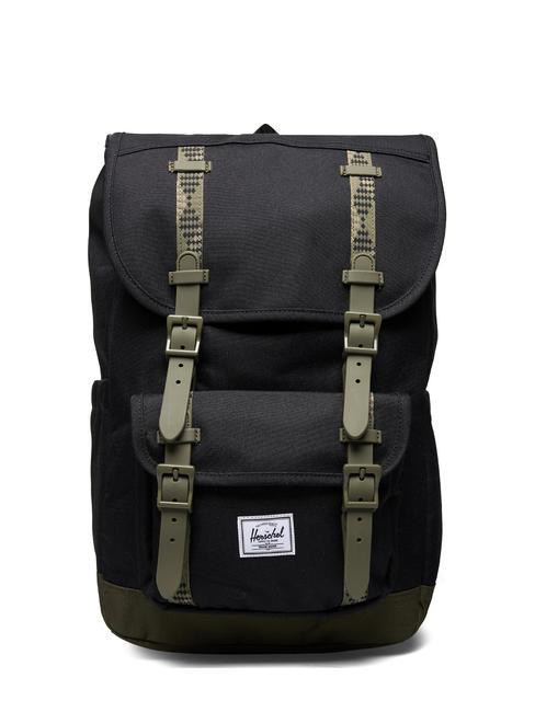 HERSCHEL LITTLE AMERICA MID mochila mediana negro/verde hiedra - Mochilas Escuela & Tiempo Libre