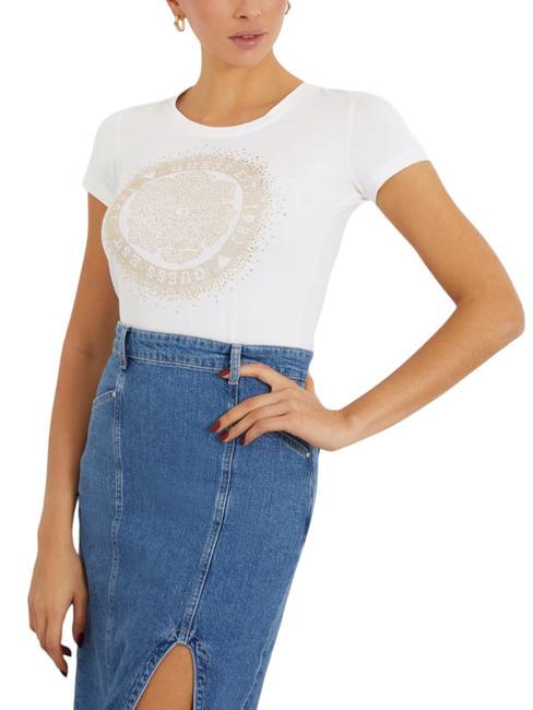 GUESS ROUND CAMELIA Camiseta de algodón elástico purwhite - camiseta