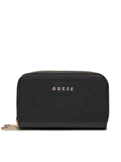 GUESS DOUBLE ZIP cartera con estampado saffiano NEGRO - Carteras Mujer