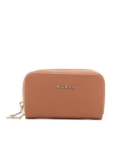 GUESS DOUBLE ZIP cartera con estampado saffiano COGNAC - Carteras Mujer