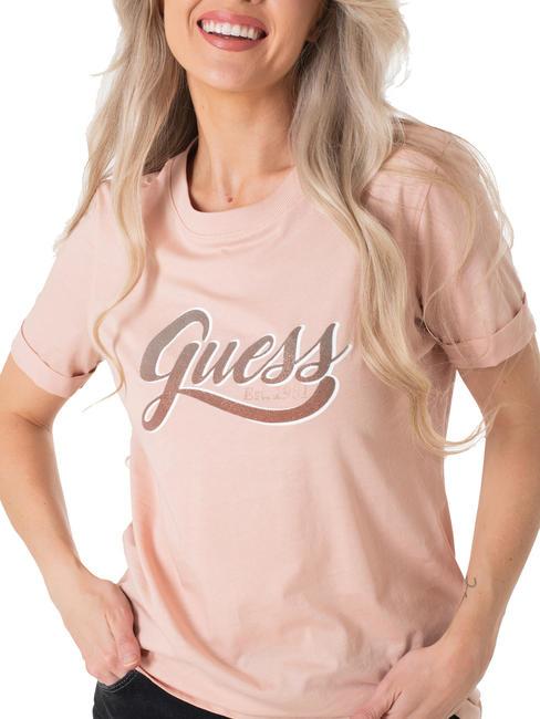 GUESS GLITTERY Camiseta de algodón arena pálida - camiseta