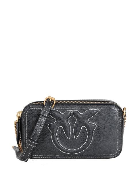 PINKO CARRIE Mini bolso bandolera, en piel. negro-oro antiguo - Bolsos Mujer