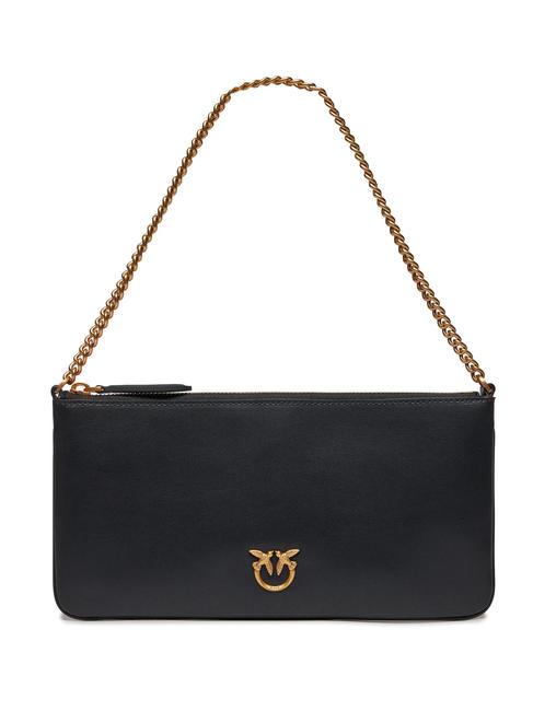 PINKO HORIZONTAL FLAT  Bolso bandolera, en piel. negro-oro antiguo - Bolsos Mujer