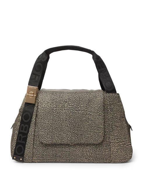 BORBONESE CORTINA NYLON Bolso baúl con bandolera OP / NATURAL / NEGRO - Bolsos Mujer