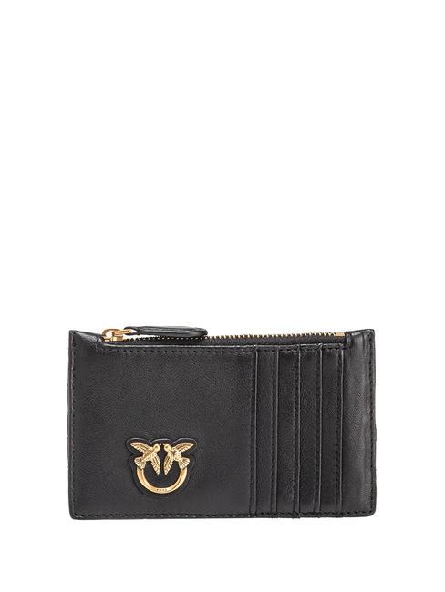 PINKO AIRONE Tarjetero de piel con cremallera negro-oro antiguo - Carteras Mujer