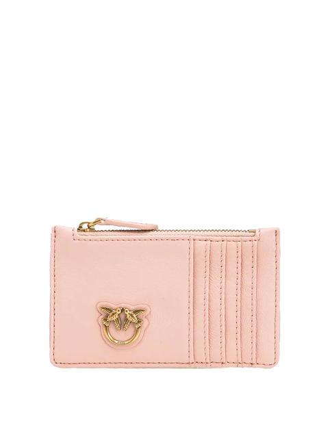 PINKO AIRONE Tarjetero de piel con cremallera oro antiguo en polvo - Carteras Mujer