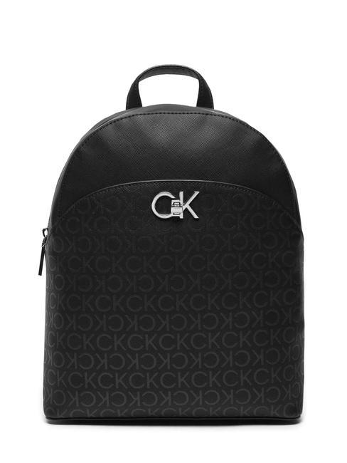 CALVIN KLEIN RE-LOCK  Mochila de mujer pu monograma negro - Bolsos Mujer