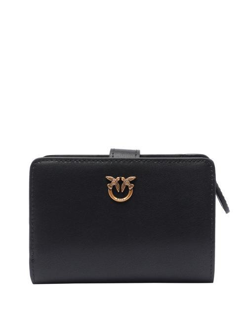 PINKO MULTI POCKETS  Billetera de cuero negro-oro antiguo - Carteras Mujer