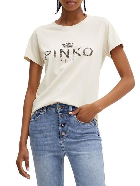 PINKO BUSSOLOTTO  Camiseta de algodón beige brumoso - camiseta