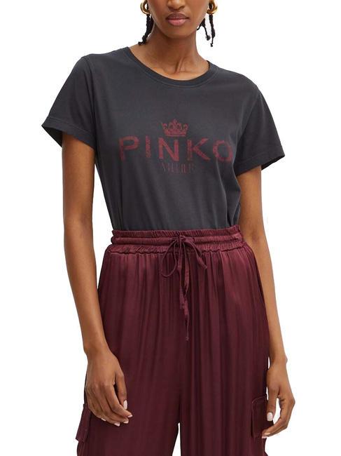 PINKO BUSSOLOTTO  Camiseta de algodón negro/burdeos - camiseta