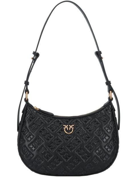 PINKO HALF MOON MINI  Bolso bandolera, en piel. negro-oro antiguo - Bolsos Mujer