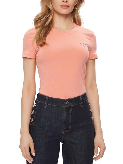 GUESS MINI TRIANGLE Camiseta slim fit coral durazno - camiseta