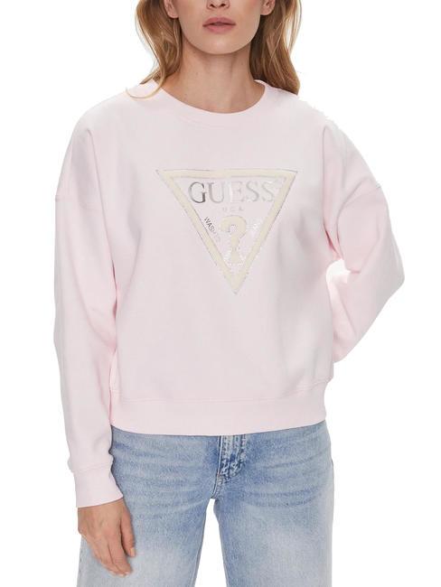 GUESS PONY HAIR Sudadera con cuello redondo rosa de bajo perfil - Sudaderas de mujer