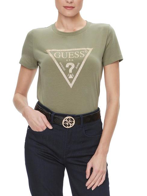 GUESS GOLD TRIANGLE camisetas liquen hoja verde - camiseta