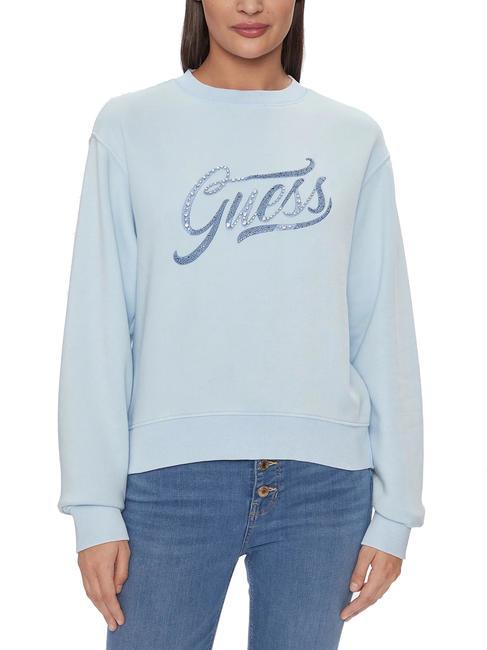 GUESS STONES LOGO Sudadera de cuello redondo con strass azul ácido caprichoso - Sudaderas de mujer