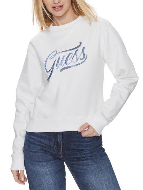 GUESS STONES LOGO Sudadera de cuello redondo con strass purwhite - Sudaderas de mujer