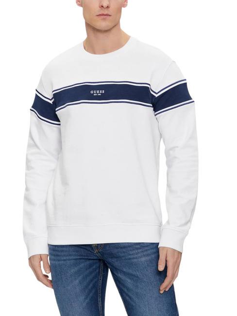 GUESS INSERTED STRIPE Sudadera de algodón con cuello redondo purwhite - Sudaderas