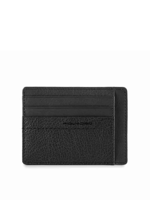 PIQUADRO PAN  Tarjetero plano de piel negro - Carteras Hombre