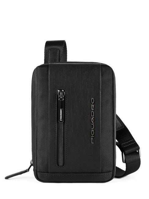 PIQUADRO BRIEF Mini bolso de piel y tejido negro - Bandoleras Hombre