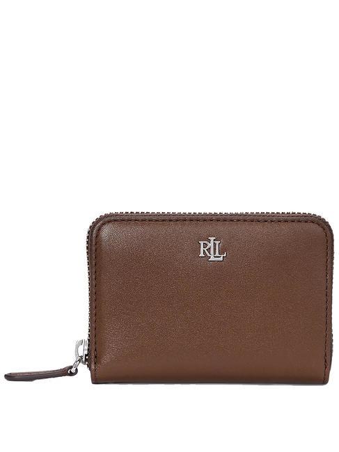 RALPH LAUREN RL LOGO Cartera pequeña de piel con cremallera caoba oscura - Carteras Mujer