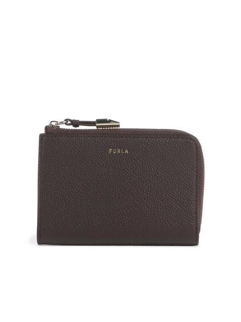 FURLA GOCCIA Tarjetero de piel con cremallera chocolate - Carteras Mujer