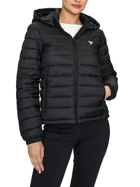 GUESS JEANS CROPPED PUFFER Chaqueta de plumas con capucha jetbla - Chaquetas de plumas de mujer