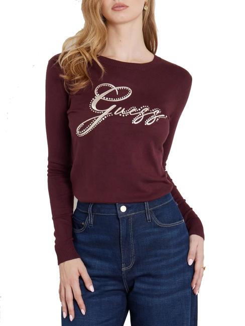 GUESS OLIVE Jersey de cuello redondo con strass rojo negro - Suéteres de mujer