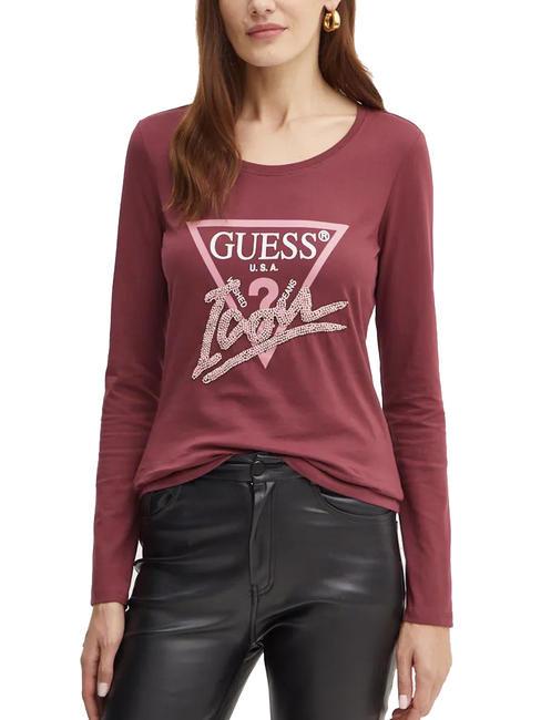 GUESS LS RN ICON  Camiseta de algodón rosa burdeos - camiseta