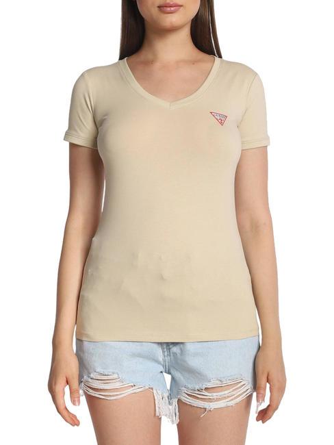 GUESS MINI TRIANGLE camiseta con cuello en V madreperla - camiseta