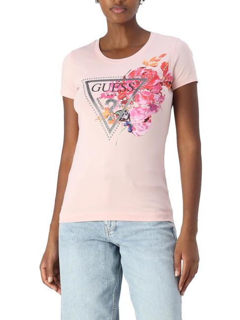 GUESS TRIANGLE PEONY Camiseta con estampado y tachuelas rosas rosadas - camiseta