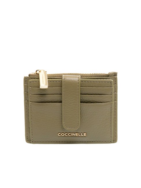 COCCINELLE METALLIC SOFT Cartera plana de piel con textura verde laurel - Carteras Mujer