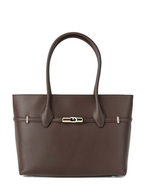 FURLA GOCCIA Bolso shopper de piel al hombro chocolate - Bolsos Mujer