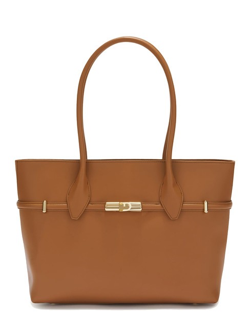 FURLA GOCCIA Bolso shopper de piel al hombro brandy - Bolsos Mujer