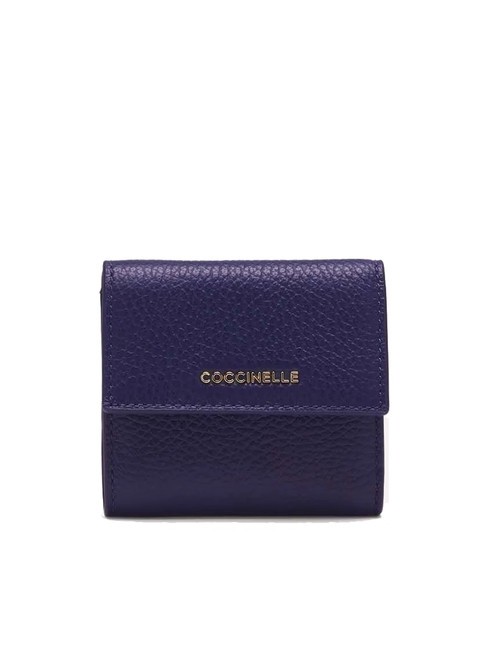 COCCINELLE METALLIC SOFT Cartera de piel granulada azul real - Carteras Mujer