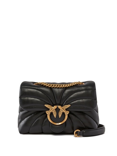 PINKO LOVE PUFF MINI Mini bolso bandolera en napa negro-oro antiguo - Bolsos Mujer