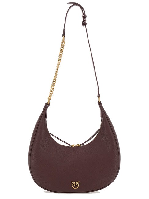 PINKO BRIOSCHE Bolso bandolera de piel con forma de media luna chocolate. amaro-oro antiguo - Bolsos Mujer