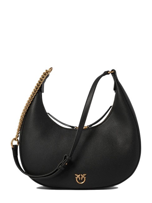 PINKO BRIOSCHE Bolso bandolera de piel con forma de media luna negro-oro antiguo - Bolsos Mujer