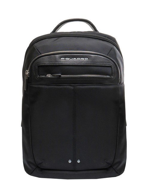 PIQUADRO LINK Mochila en piel y tela, soporte para pc de 15,6" negro - Mochilas para portátil