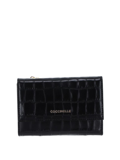 COCCINELLE METALLIC CROCO SHINY Billetera de cuero negro - Carteras Mujer