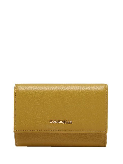 COCCINELLE METALLIC SOFT Cartera plegable de piel martillada La hierba de limón - Carteras Mujer