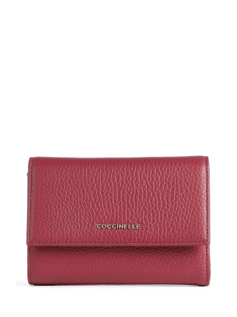 COCCINELLE METALLIC SOFT Cartera plegable de piel martillada rojo granate - Carteras Mujer