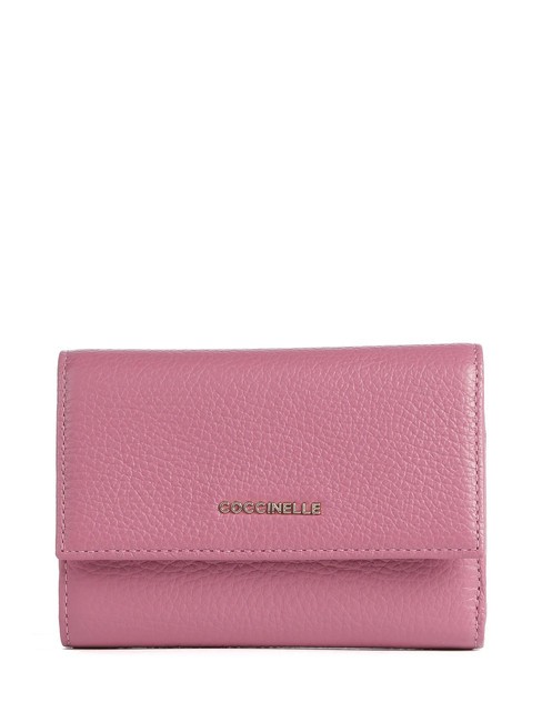 COCCINELLE METALLIC SOFT Cartera plegable de piel martillada rosa pulpa - Carteras Mujer