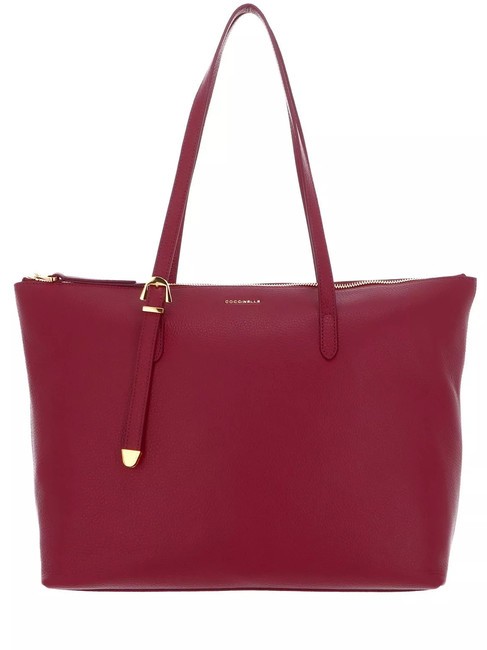 COCCINELLE GLEEN Bolso de compras de cuero rojo granate - Bolsos Mujer