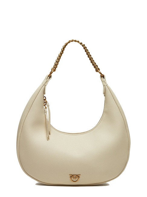 PINKO BRIOSCHE Bolso bandolera de piel con forma de media luna blanco seda-oro antiguo - Bolsos Mujer