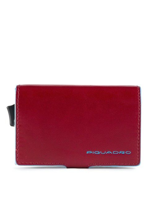 PIQUADRO BLUE SQUARE Tarjetero de piel y metal ROJO - Carteras Hombre