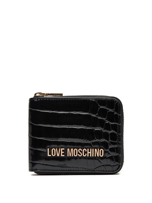 LOVE MOSCHINO SHINY CROCO Cartera pequeña con cremallera negro - Carteras Mujer