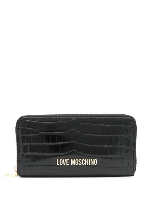 LOVE MOSCHINO SHINY CROCO Cartera grande con cremallera alrededor negro - Carteras Mujer