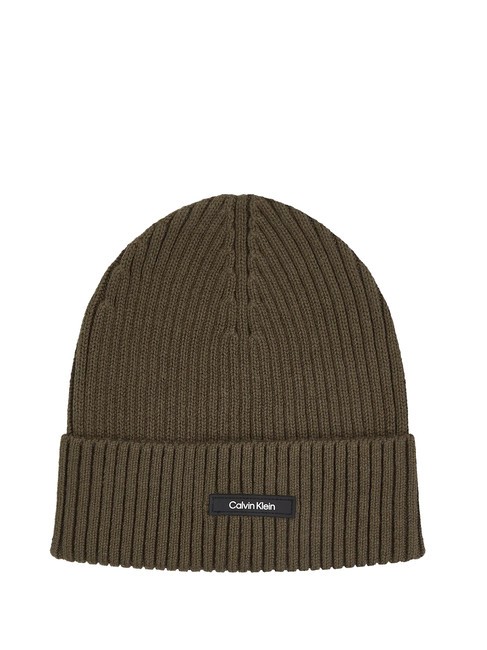 CALVIN KLEIN CLASSIC COTTON RIB Gorro en mezcla de algodón aceituna oscura - Bufandas