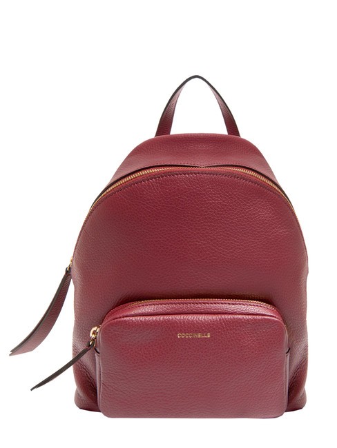 COCCINELLE JEN Mochila redonda de piel con bolsillo. rojo granate - Bolsos Mujer